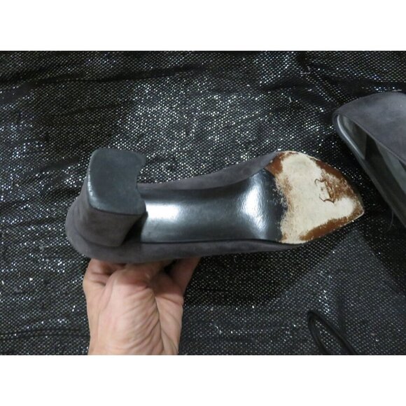Stewart Weitzman Gunmetal Grey Italian Suede Leather square toed heels pumps 7 - Picture 9 of 10
